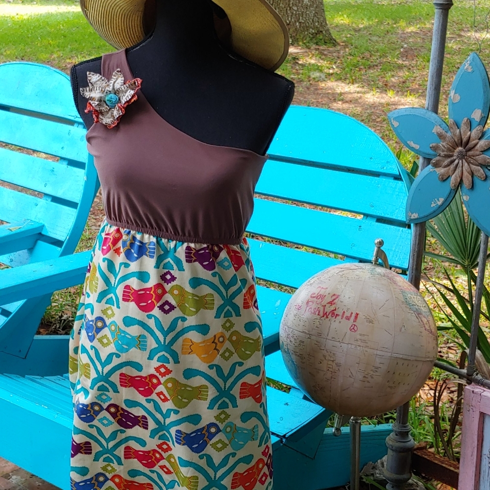 Judith March one shoulder sundress with bird print